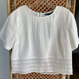 A/X Armani Exchange White Eyelet Hem Short Sleeve Top